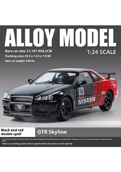 Nissan Skyline Gtr R34 1:24 Ölçek Diecast Model Araba Açılan Kapılar Modifiyeli modelleri