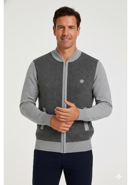 Erkek Orta Yaş ve Üzeri Triko Örgü Akrilik Fermuarlı Kışlık Baba Hırka 2062 Açık Gri modelleri