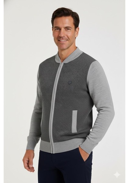 Erkek Orta Yaş ve Üzeri Triko Örgü Akrilik Fermuarlı Kışlık Baba Hırka 2062 Açık Gri indirimleri