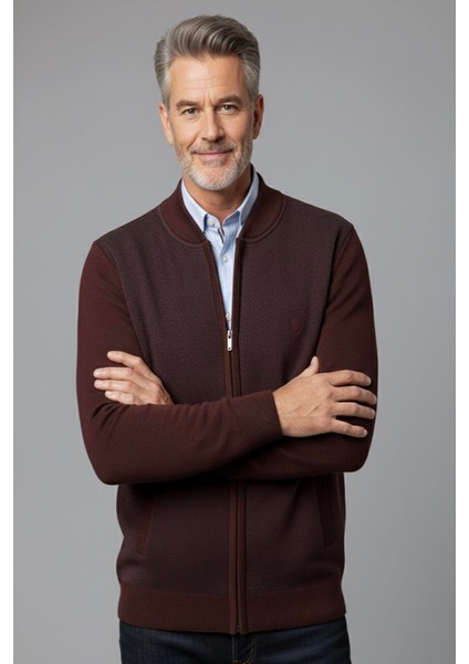 Erkek Orta Yaş ve Üzeri Triko Örgü Akrilik Fermuarlı Kışlık Baba Hırka 2062-BORDO fiyatları