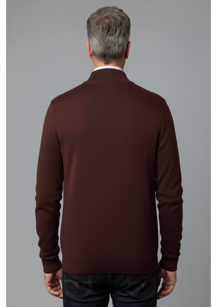 Erkek Orta Yaş ve Üzeri Triko Örgü Akrilik Fermuarlı Kışlık Baba Hırka 2062-BORDO modelleri
