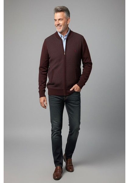 Erkek Orta Yaş ve Üzeri Triko Örgü Akrilik Fermuarlı Kışlık Baba Hırka 2062-BORDO fırsatları