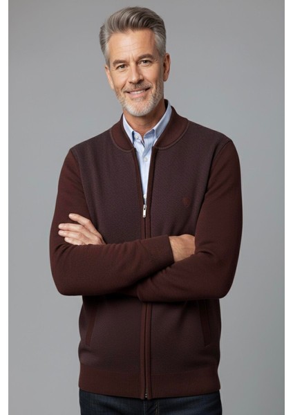 Erkek Orta Yaş ve Üzeri Triko Örgü Akrilik Fermuarlı Kışlık Baba Hırka 2062-BORDO indirimleri