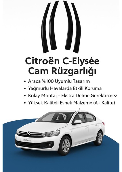 Citroen C-Elysee Cam Rüzgarlığı Kırılmaz Çizilmez 4'lü Takım