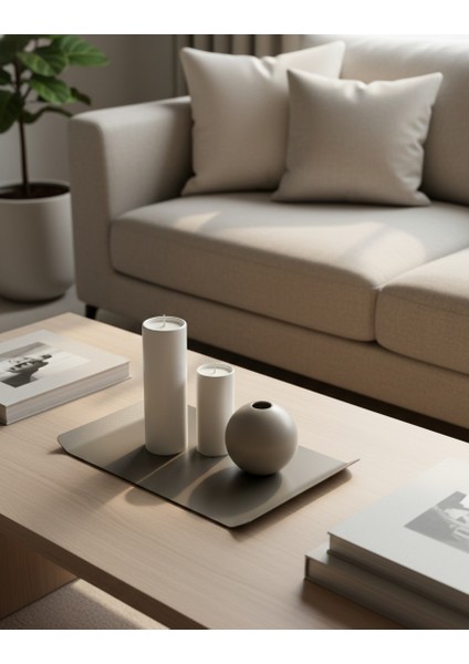 Lund TD-002 | Dekoratif Metal Tepsi – 35×20×2 cm | Gri Kahverengi Servis ve Orta Sehpa Tepsisi | Dayanıklı Metal Dekor Ürünü