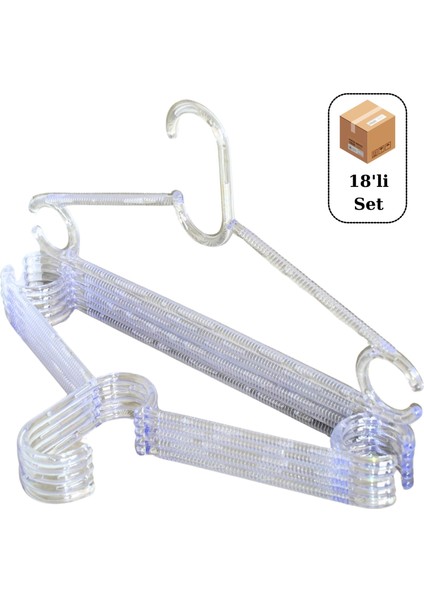 18 Adet Kristal Plastik Askı, Elbise Askısı, Şeffaf Askı, Çocuk Askı, Gömlek Askısı