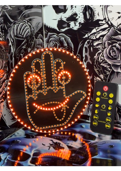 Araç Içi LED Emoji Uzaktan Kumandalı 12 Mod El Gülen Yüz