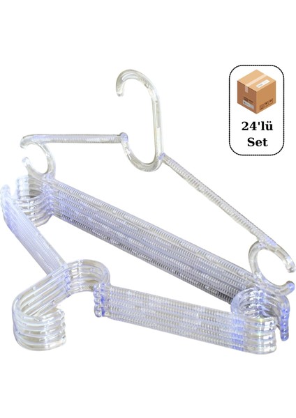 24 Adet Kristal Plastik Askı, Elbise Askısı, Şeffaf Askı, Çocuk Askı, Gömlek Askısı