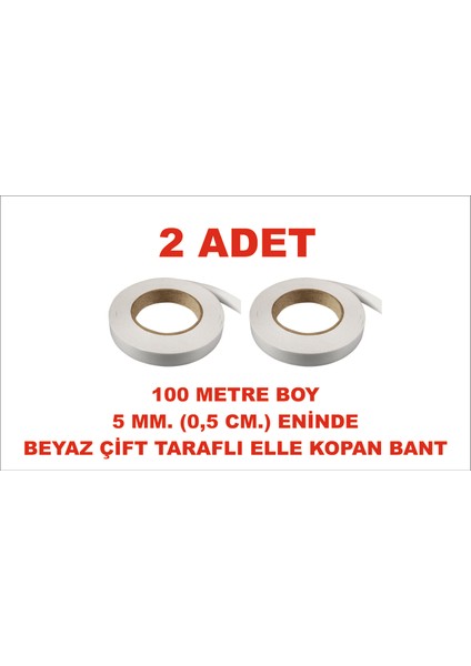 Çift Taraflı Elle Kopan Beyaz Bant 100 M. Uzunlukta 5 mm Eninde 2 Adet Birlikte Gönderilir