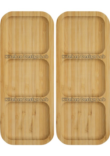 2 Adet Bambu 3 Bölmeli Çerezlik Sunumluk Yağdanlık Şişe Standı.