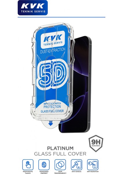 iPhone 16 Pro 5d Ekran Koruyucu – Toz Toplama Özellikli – 9h Cam – Tak & Kullan Montaj Aparatlı