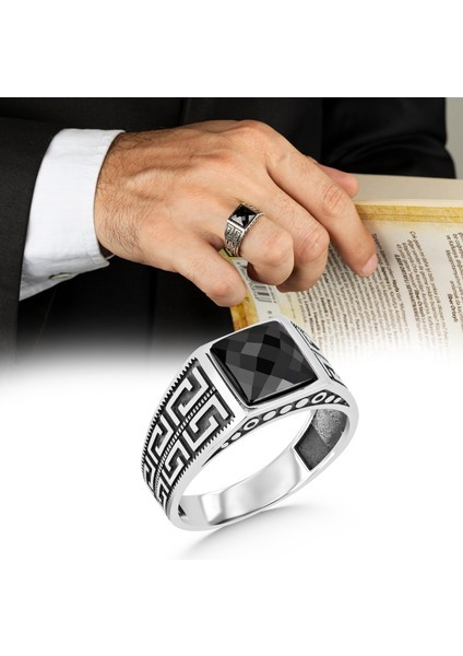 Siyah Zirkon Taşlı 925 Ayar Erkek Gümüş Yüzük