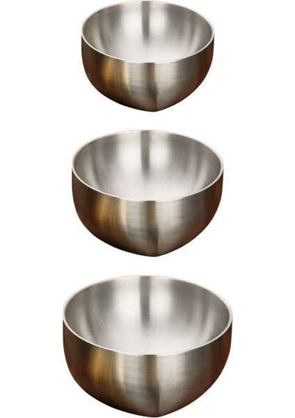Paslanmaz Çelik Çift Cidarlı Kase, Çırpma ve Karıştırma Kabı Seti 18/10 - 304 Kalite -3 Adet