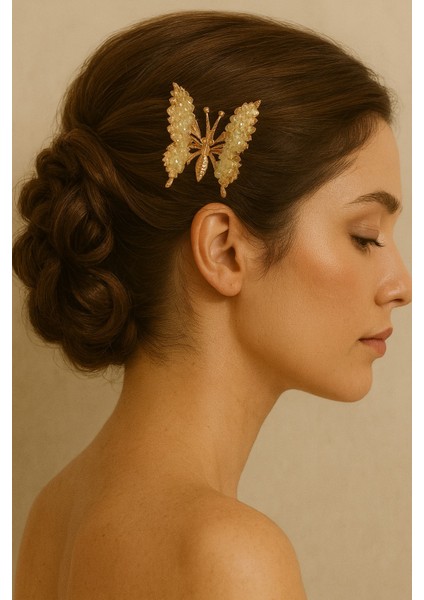 Kristal Taş Desenli Oynar Kanatlı Kelebek Pens Toka