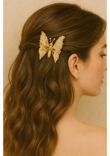 Kristal Taş Desenli Oynar Kanatlı Kelebek Pens Toka