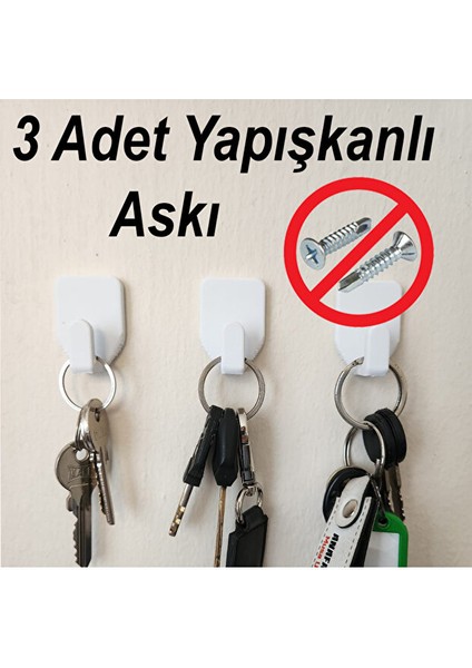 Duvara Yapıştırmalı Askılık 3 Adet | Pratik Çok Amaçlı | Vidasız Duvara Monte Güçlü Yapışkan