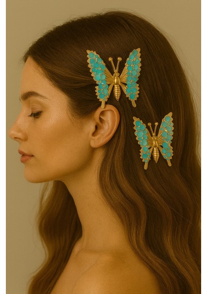 Kristal Taş Desenli Oynar Kanatlı Kelebek Pens Toka