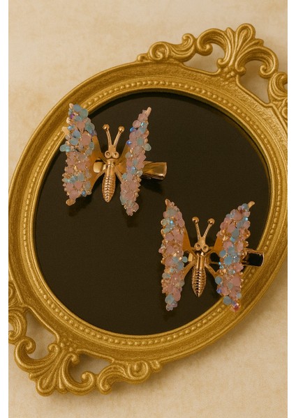 Kristal Taş Desenli Oynar Kanatlı Kelebek Pens Toka