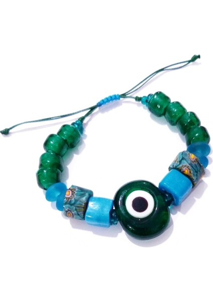 Koyu Yeşil Cam Danagöz Nazar Bodrum Cam ve Gana Krobo Cam Boncuklu Bileklik fırsatları