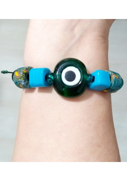 Koyu Yeşil Cam Danagöz Nazar Bodrum Cam ve Gana Krobo Cam Boncuklu Bileklik indirimleri