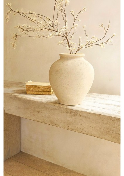 Krem Rengi Stonware Toprak Dokulu Vazo Eleni fiyatları