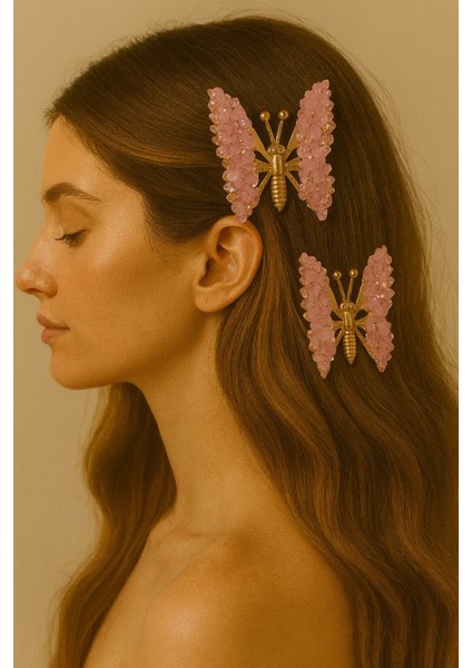 Kristal Taş Desenli Oynar Kanatlı Kelebek Pens Toka