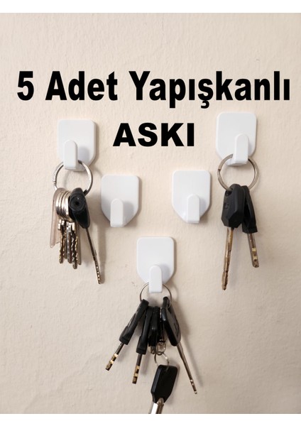 Duvara Yapıştırmalı Askılık 5 Adet | Pratik Çok Amaçlı | Vidasız Duvara Monte Güçlü Yapışkan