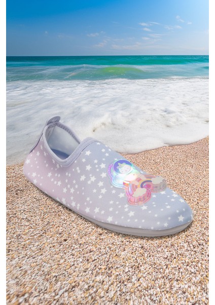 Işıklı Rainbow Figürlü Kaymaz Tabanlı Esnek Hafif Dayanıklı Çocuk Havuz Plaj Deniz Ayakkabısı