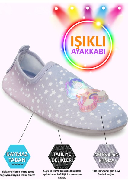 Işıklı Rainbow Figürlü Kaymaz Tabanlı Esnek Hafif Dayanıklı Çocuk Havuz Plaj Deniz Ayakkabısı modelleri
