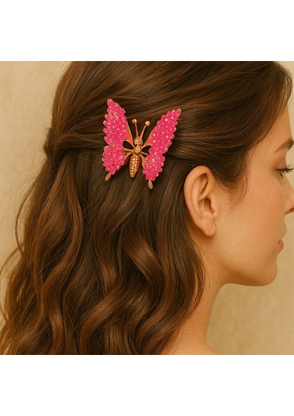 Kristal Taş Desenli Oynar Kanatlı Kelebek Pens Toka