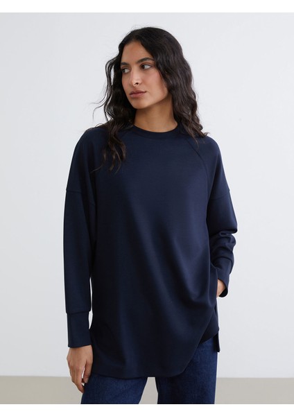 Yeni Sezon Bisiklet Yaka Oversize Kadın Sweatshirt Tunik