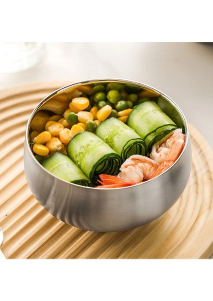 Paslanmaz Çelik Çift Cidarlı Kase, Çırpma Karıştırma Kabı, 18/10, 14 + 16 cm - 2 Adet modelleri