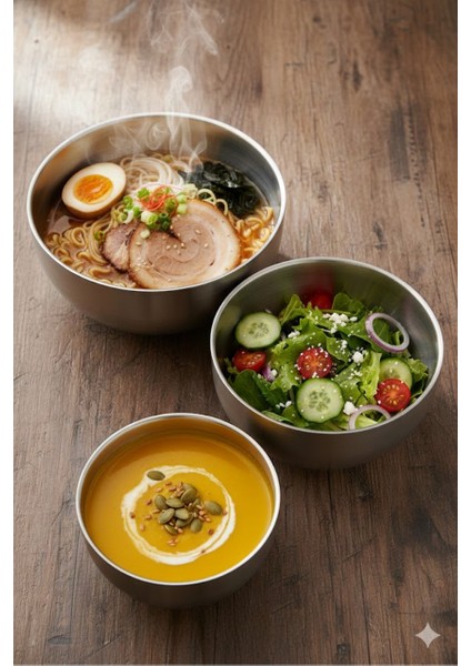 Paslanmaz Çelik Çift Cidarlı Kase, Çırpma Karıştırma Kabı, 18/10, 14 + 16 cm - 2 Adet indirimleri