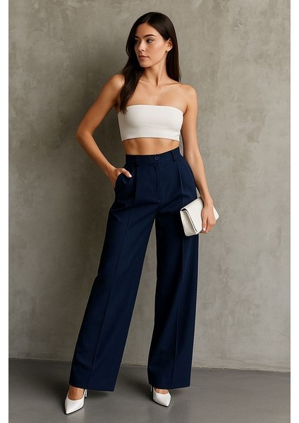 Kadın Siyah Çift Pileli Yüksek Bel Palazzo Kumaş Pantolon | Şık Ofis ve Günlük Kombinler Için indirimleri