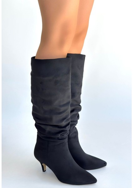 Zelya Siyah Süet Topuklu Çizme modelleri