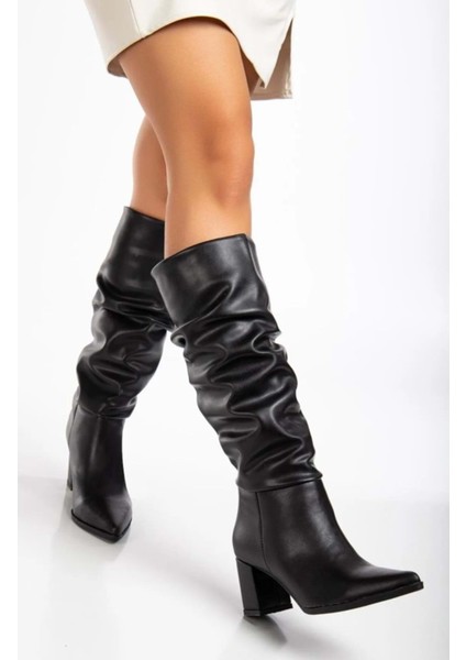 Feles 6 cm Topkulu Körüklü Diz Altı Kadın Çizme Siyah modelleri