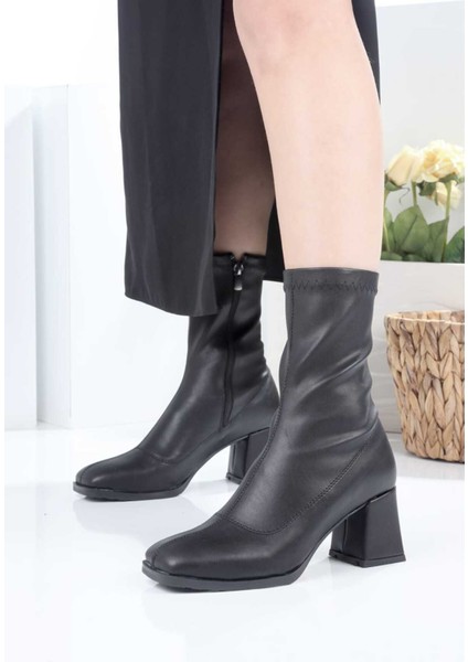7 cm Klasik Siyah Topuklu Bot Kare Kalıp Yarım Bot Kadın Klasik fiyatları