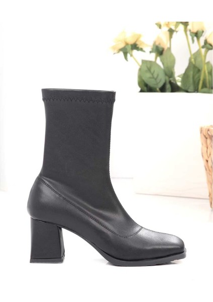 7 cm Klasik Siyah Topuklu Bot Kare Kalıp Yarım Bot Kadın Klasik modelleri