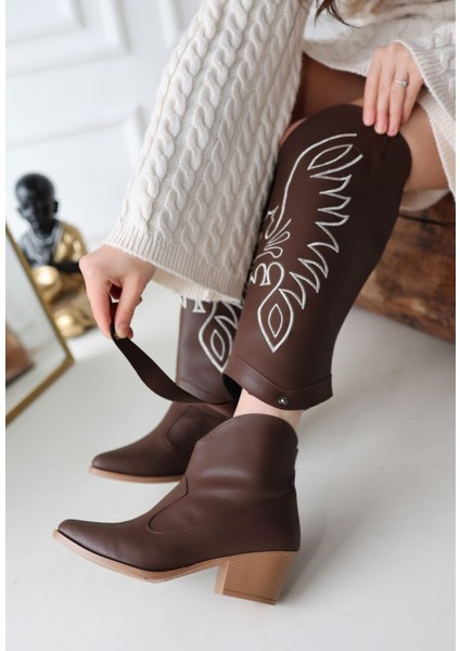Jilla Kahverengi Cilt Tak Çıkar Topuklu Bot ve Çizme fiyatları