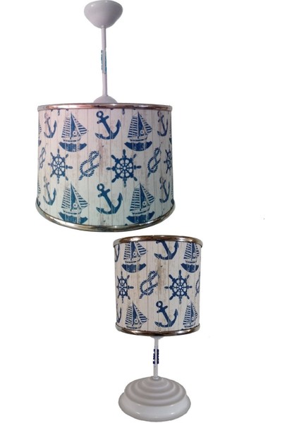 Gemili Elkamentli 2.li Set M-0693 Kumaş Kaplama Genç ve Çocuk Odası Avize ve Abajur Takımı