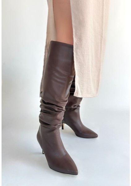 Zelya Kahverengi Cilt Topuklu Çizme fiyatları