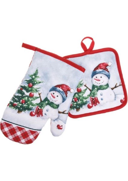 Yılbaşı Özel Tasarım Kardan Adam Desenli Fırın Eldiveni ve Tutacak Mutfak Seti - Kırmızı -Premium Kalitede Ürün - Hediyelik - 2 Parça - Kırmızı Beyaz- Sevimli Kardan Adam