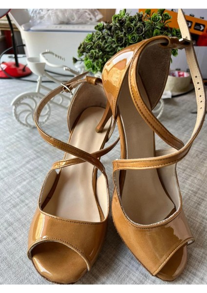 Tango Dans Ayakkabısı Yandan Çift Bağlı 8,5 cm (13 Pont) Ruğan Hardal