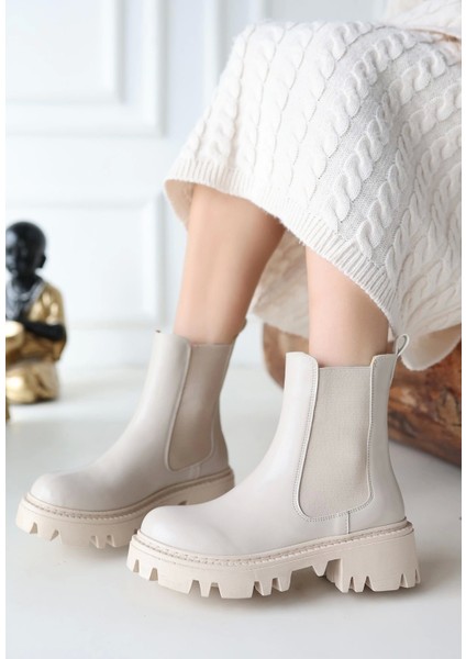 Ninle Bej Cilt Topuklu Bot - Lisinya fiyatları