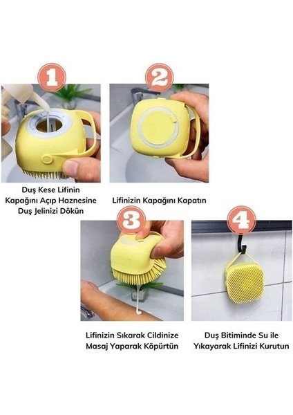 Yumuşak Silikon Malzemeli Esnek Jel Hazneli Masaj Fonksiyonlu Etkili Banyo Duş Kese Lifi