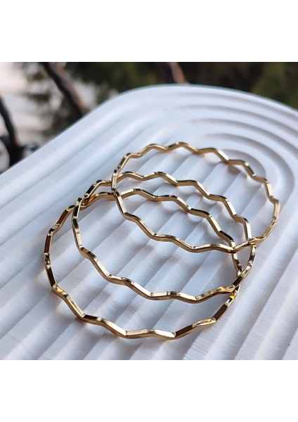 Kadın Çelik Zikzak Model Ajda Bilezik 3`lü