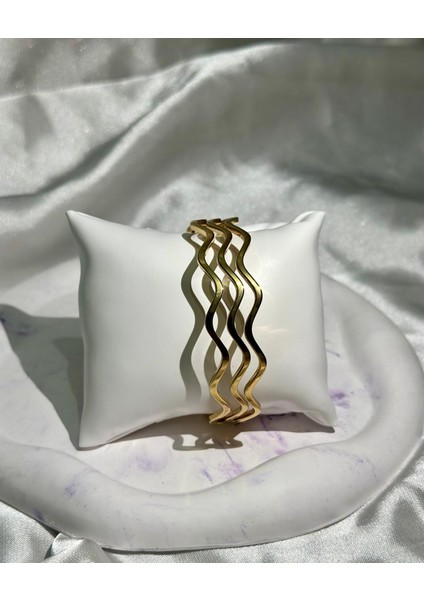 Kadın Çelik Zikzak Model Ajda Bilezik 3`lü