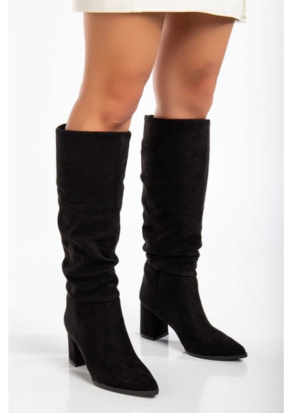 Sivri Burun Büzgü Kadın Topuklu Fermuarsız Çizme fiyatları