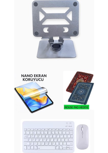 Lenovo Tab M10 TB328FU Uyumlu Metal Stand Ekran Koruyucu Klavye Mouse Set