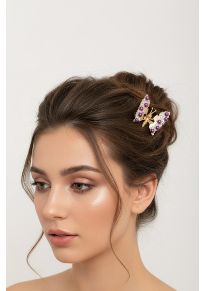 Komple Inci Detaylı Oynar Kanatlı Kelebek Pens Toka